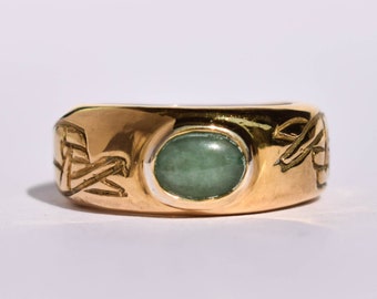 Good luck old school tattoo ring - aventurine ring