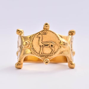 Wide gold ring - animal ancient Greek inspired ring