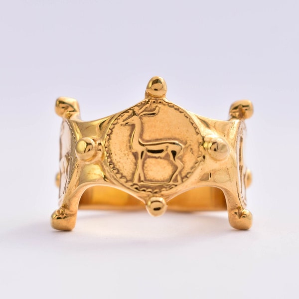 Breiter Goldring - Tier altgriechisch inspirierter Ring