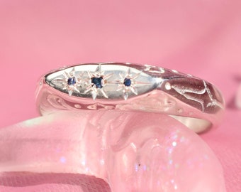 Anillo celestial de zafiro azul - anillo de sello de plata