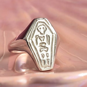 Coffin signet ring skeleton ring genderless signet ring image 1