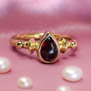 Red garnet ring - solitaire gold ring
