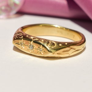 Gold ring with clear crystals - stars ring - starburst ring