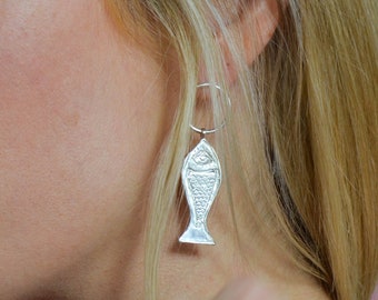Fish earrings - post dangle earrings - weird jewelry