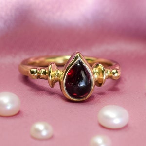 Red garnet ring - solitaire gold ring
