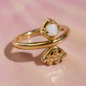 White opal ring small gemstone ring image 3