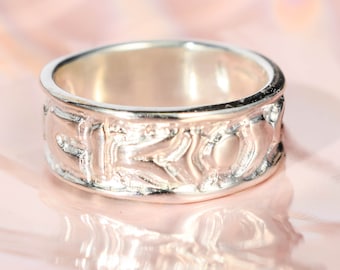 Thick silver or gold ring - hand carved ring - wide band ring