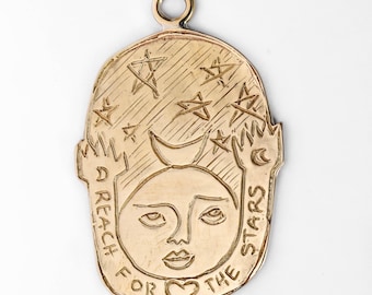 Reach for the stars wall decor - small brass wall hanging - moon and stars