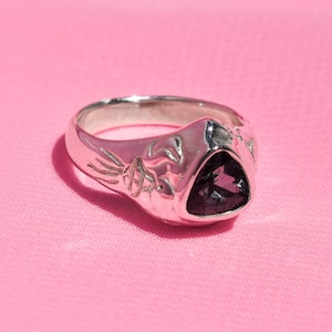 Celestial signet ring with stars and moons - sterling silver signet ring with stone - OOAK ring size 7