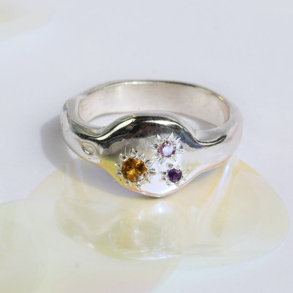 Multi stone sterling silver ring - handmade ring with stones