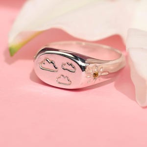 Silver clouds signet ring with yellow sapphire sun