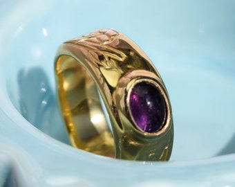 Wide band ring with gemstone - good luck ring