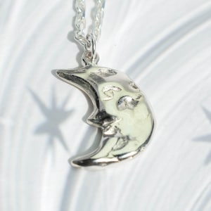 Big moon face necklace - silver crescent moon necklace