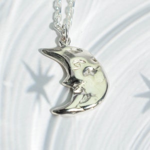 Big moon face necklace - silver crescent moon necklace