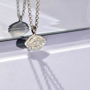 Dainty silver eye necklace protection jewelry image 1