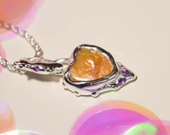 Heart necklace - apricot mother of pearl and amethyst heart pendant