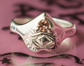 Pink tourmaline ouija ring - tourmaline signet ring