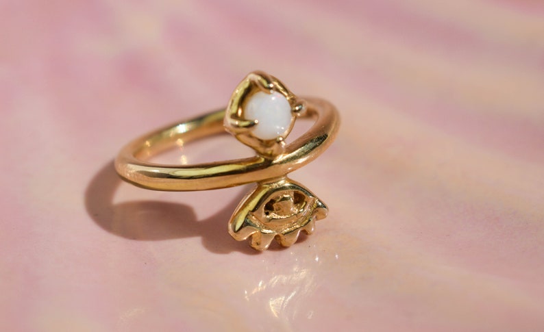 White opal ring small gemstone ring image 3