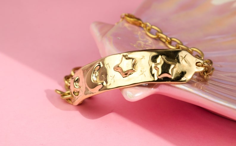 Moon and stars gold tag bracelet image 1