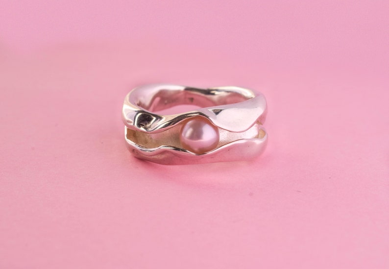 Pink pearl sterling silver ring image 7