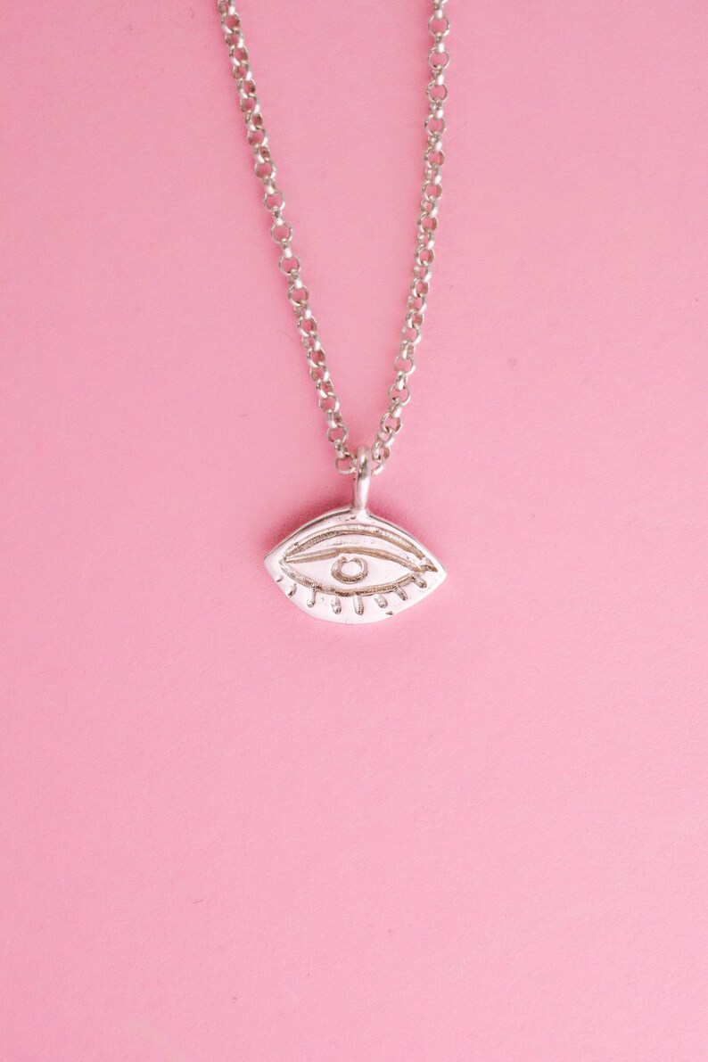 Dainty silver eye necklace protection jewelry image 2