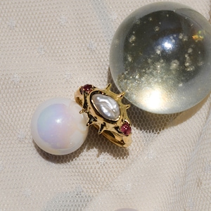 Raw irregular pearl and pink tourmaline ring in gold or silver tone image 6