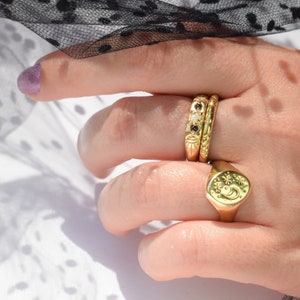 Opal and garnet thin band ring with evil eyes gold plated witch ring image 9