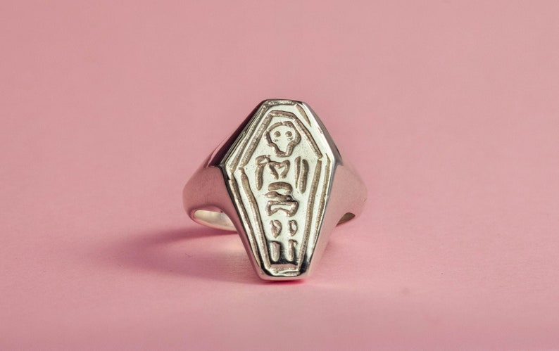 Coffin signet ring skeleton ring genderless signet ring image 2