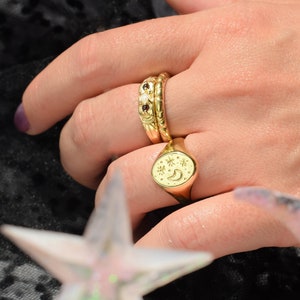 Opal and garnet thin band ring with evil eyes gold plated witch ring image 4