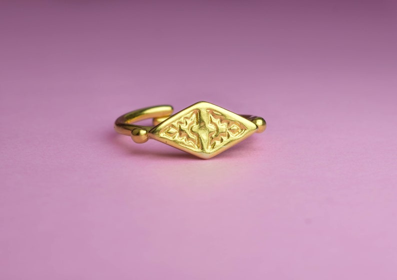 Gold plated rhombus ring adjustable dainty ring image 2