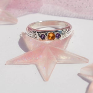 Multi-stone ring with two eyes on the sides semi precious stone ring image 4