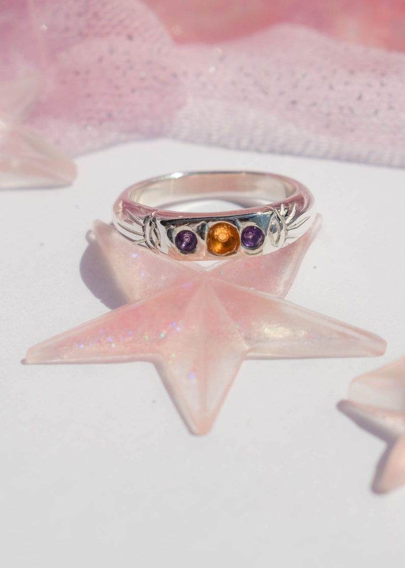 Multi-stone ring with two eyes on the sides semi precious stone ring image 4