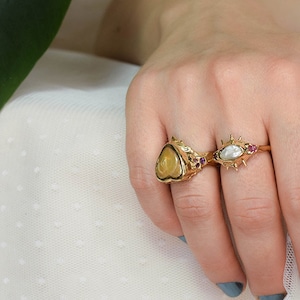 Raw irregular pearl and pink tourmaline ring in gold or silver image 4