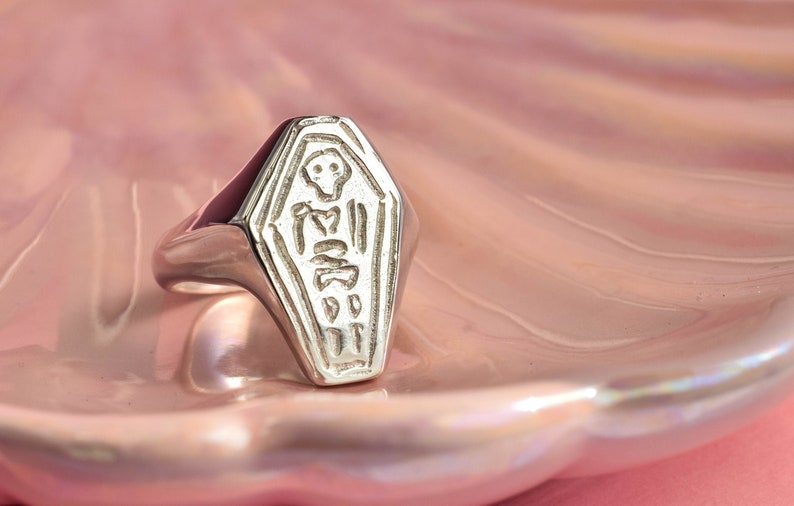 Coffin signet ring skeleton ring genderless signet ring image 1