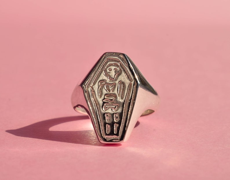 Coffin signet ring skeleton ring genderless signet ring image 7