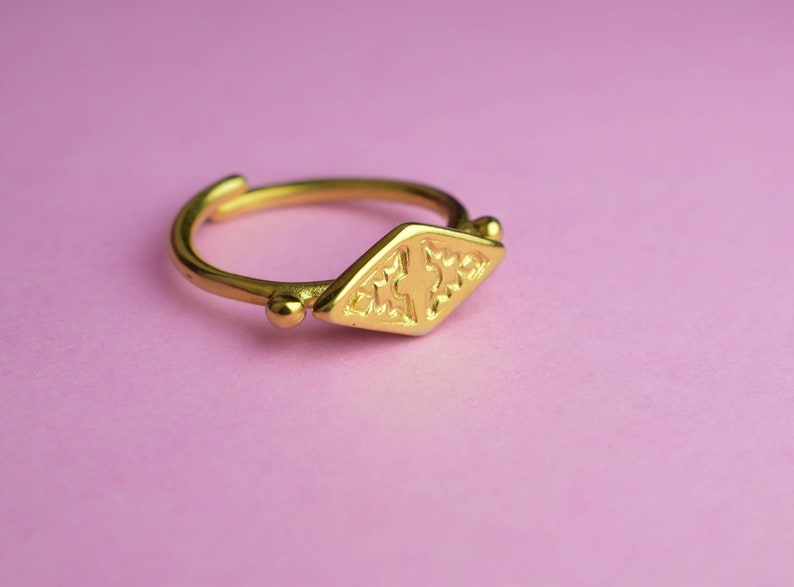 Gold plated rhombus ring adjustable dainty ring image 5