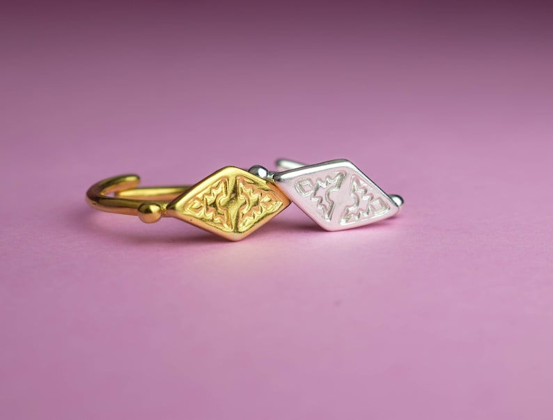 Gold plated rhombus ring adjustable dainty ring image 1