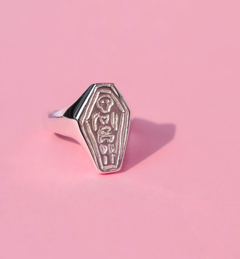 Coffin signet ring skeleton ring genderless signet ring image 4