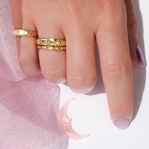 Gold dainty stacking ring with orange and purple stones image 4