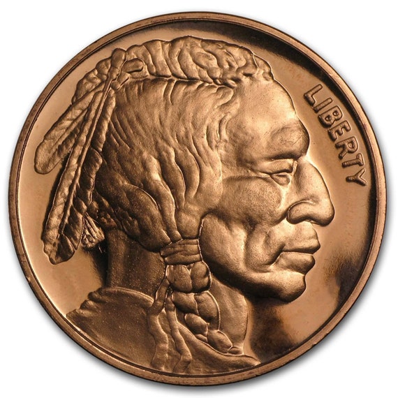 1 OZ .999 PURE COPPER BULLION ART-ROUND//COIN INDIAN HEAD WITH BUFFALO