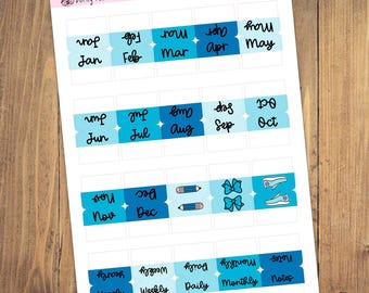 Oceanic Mini Monthly Tabs - For Hobonichi Cousin or A5 notebooks