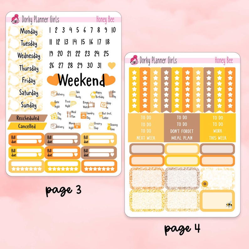 Honey Bee Weekly Sticker Kit - Etsy