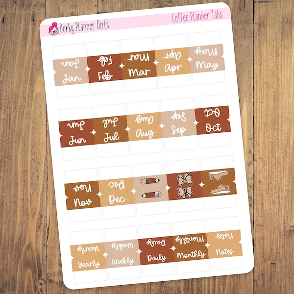 Coffee Mini Monthly Tabs - For Hobonichi Cousin or A5 notebooks