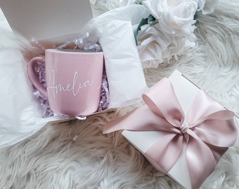 Personalised pink mug with gift box-christmas gift for Bridesmaid-christmas gift for her-Christmas gift for bride-christmas gift for wife