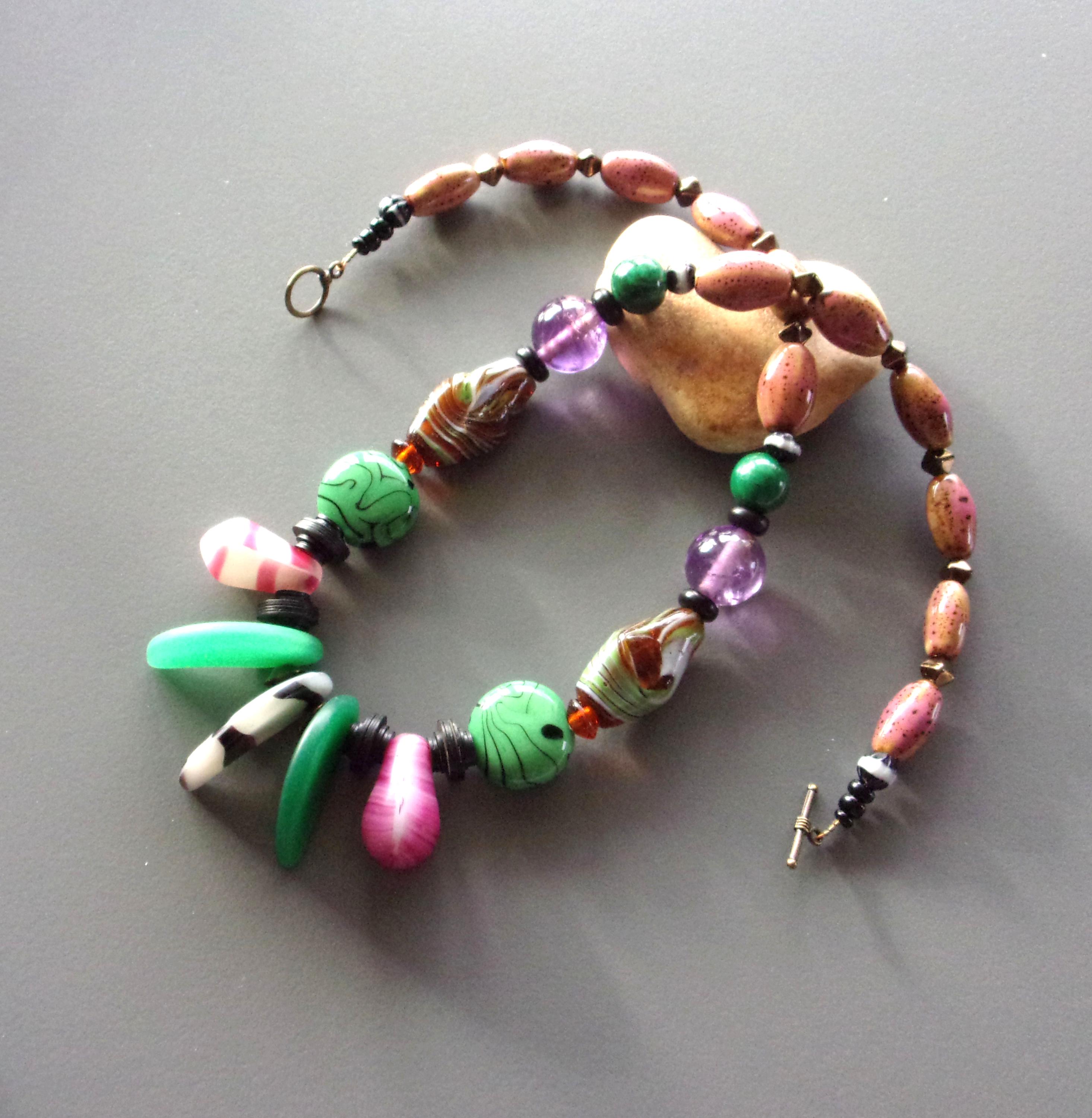 Collier En Malachite Véritable - Perles 0,8 à 14mm, Art Africain (Burkina Faso), 52cm