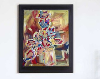 Abstract Flowers In A Vase - Original Handmade Acrylic Painting On 16x20 Canvas Floral Wall Art Decoration Artwork