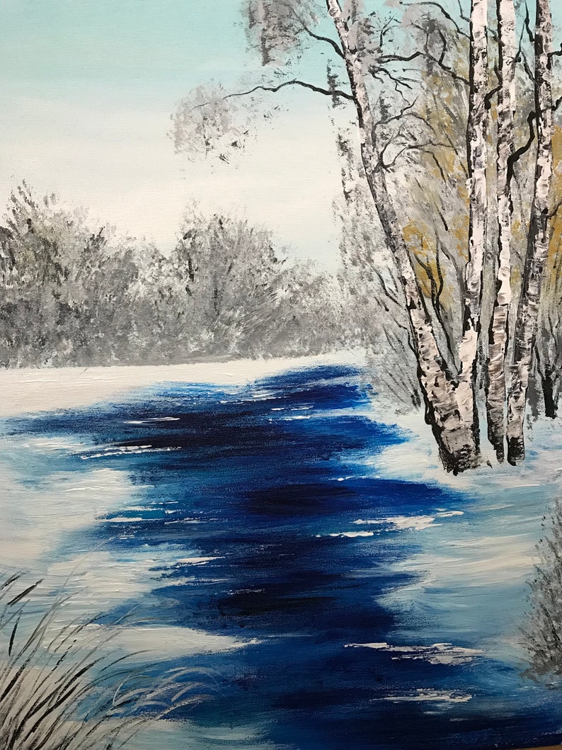 Blue River in Icy Winter Scene Bob Ross Replica Acrylic on - Etsy