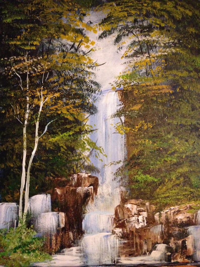 Bob Ross Style Hidden Waterfall Bob Ross Replica Acrylic | Etsy