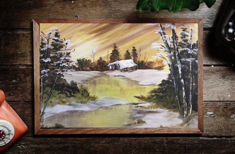 Golden Glow Winter Night Bob Ross Replica Handmade Acrylic Etsy