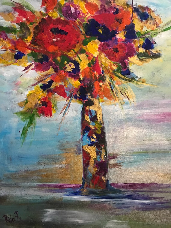 Beautiful Floral Painting arrangement on 16x20 Canvas